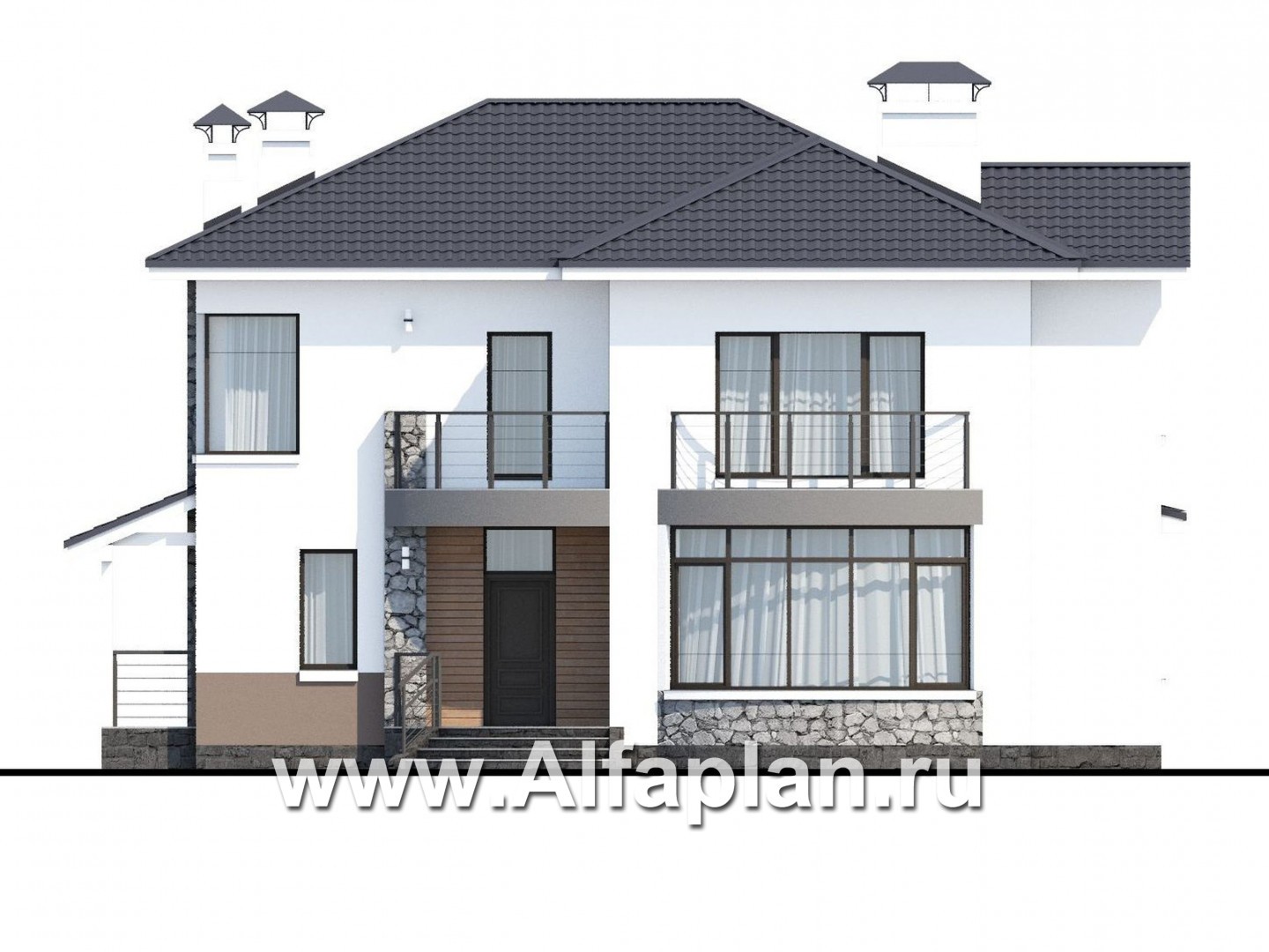 Проекты домов Альфаплан - «Гедонист»-  комфортный коттедж с эффектным остеклением - изображение фасада №1