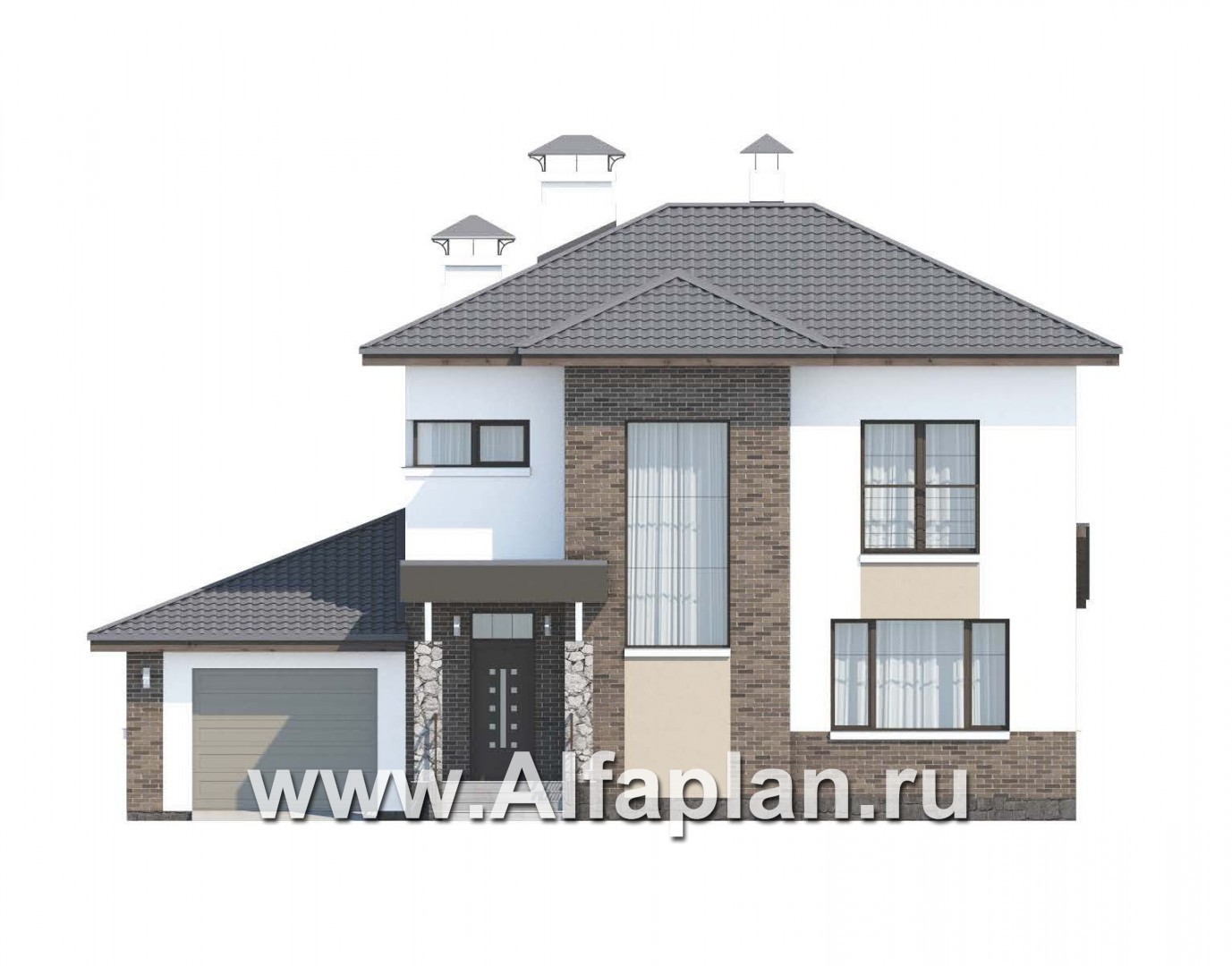 Проекты домов Альфаплан - «Приоритет» - современный экономичный дом с гаражом - изображение фасада №1