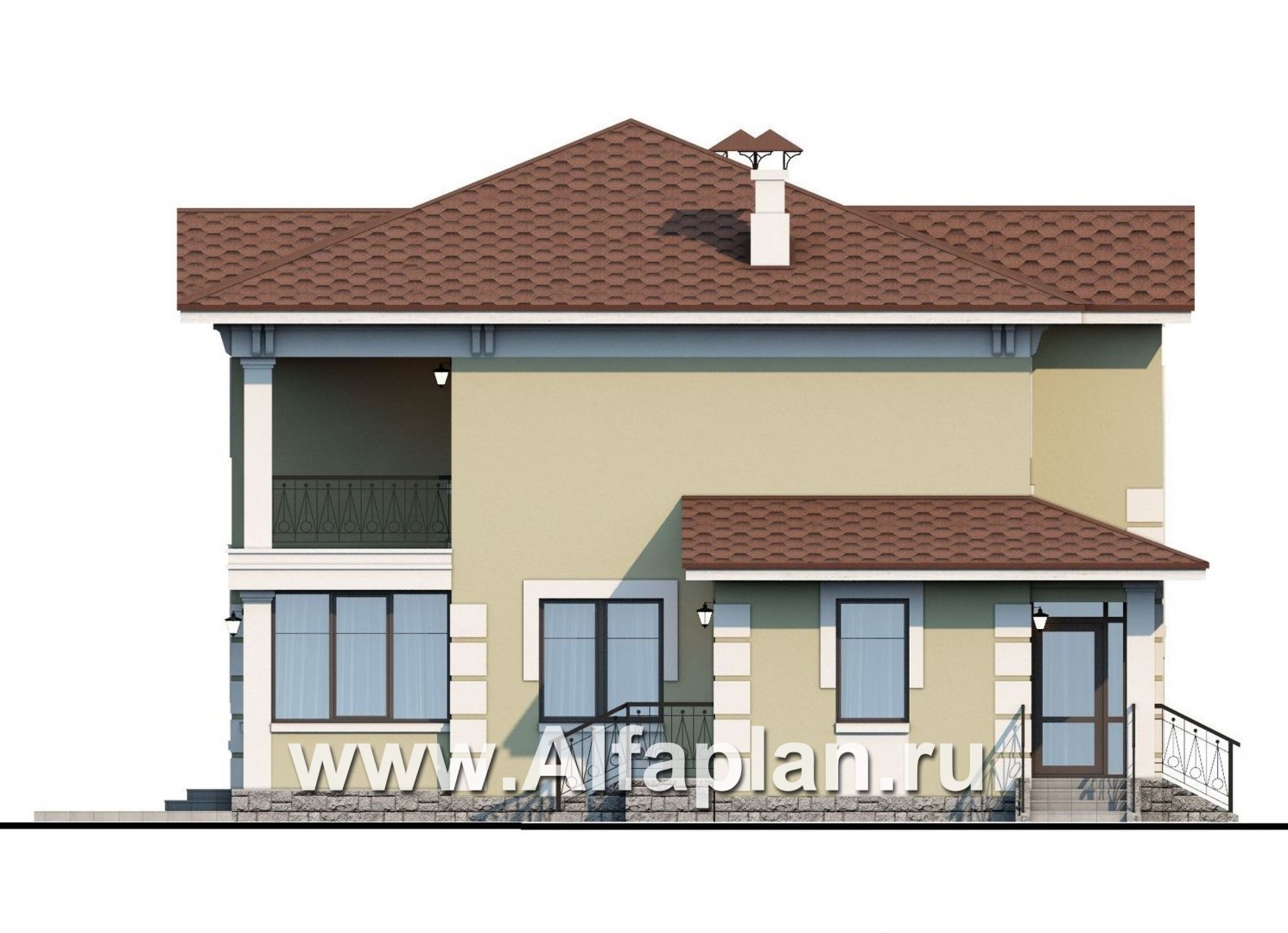 Проекты домов Альфаплан - «Кваренги» - классический коттедж с террасой и просторной лоджией - изображение фасада №3