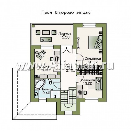 Проекты домов Альфаплан - «Кваренги» - классический коттедж с террасой и просторной лоджией - превью плана проекта №2