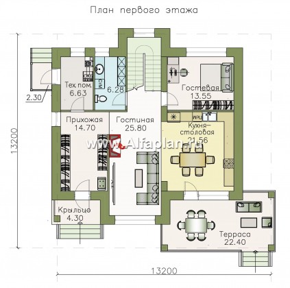 Проекты домов Альфаплан - «Арт-Нуво» - респектабельный двухэтажный дом в стиле модерн - превью плана проекта №1