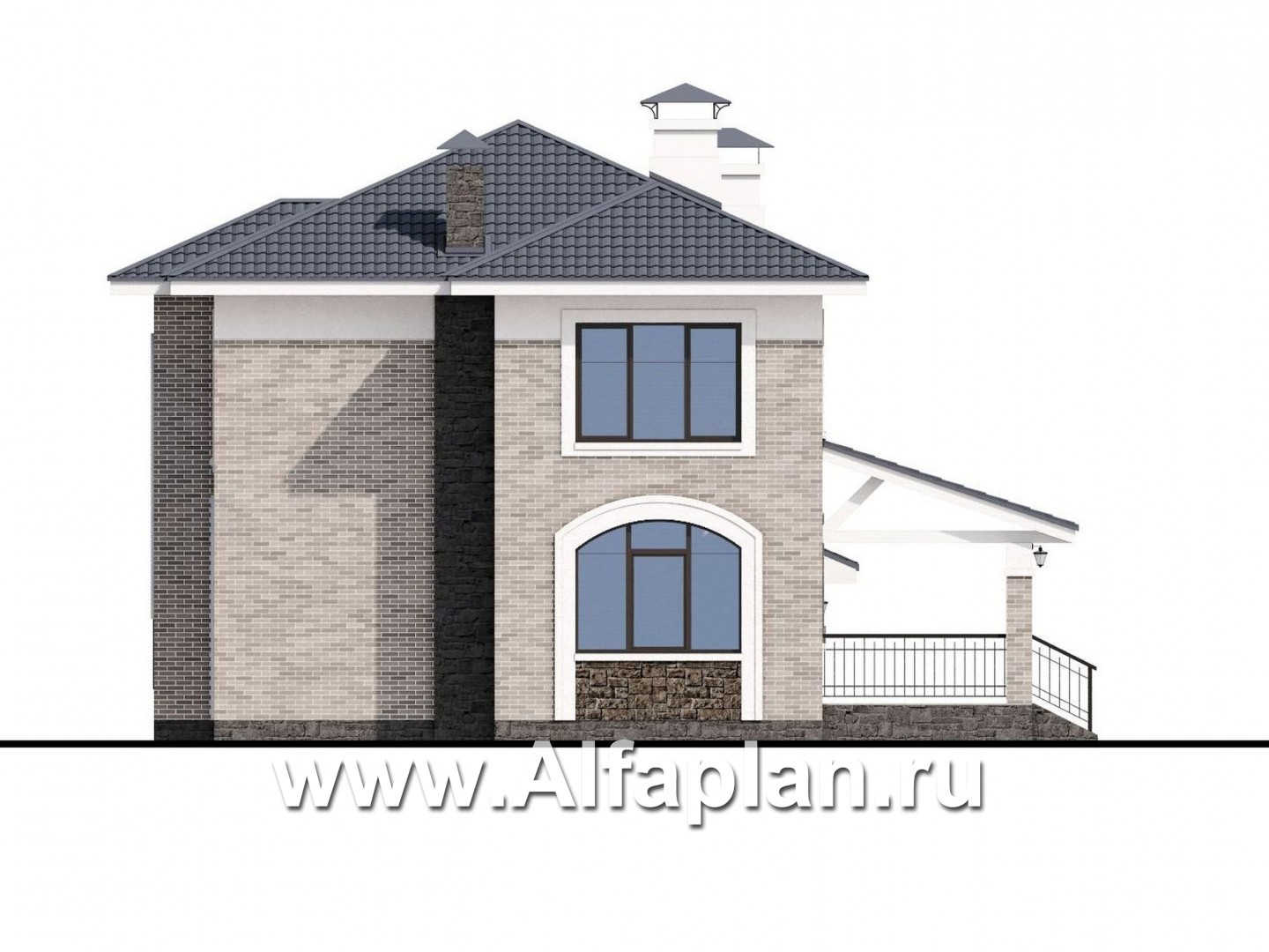 Проекты домов Альфаплан - «Топаз» - проект дома с открытой планировкой и гаражом - изображение фасада №2