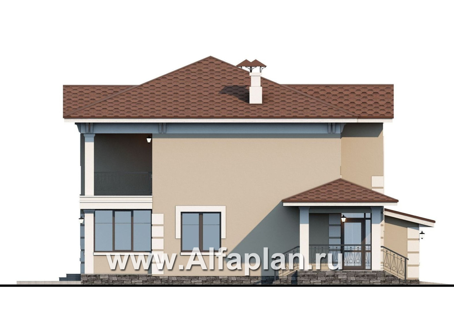 Проекты домов Альфаплан - «Кваренги» - классический коттедж с гаражом и террасой - изображение фасада №3