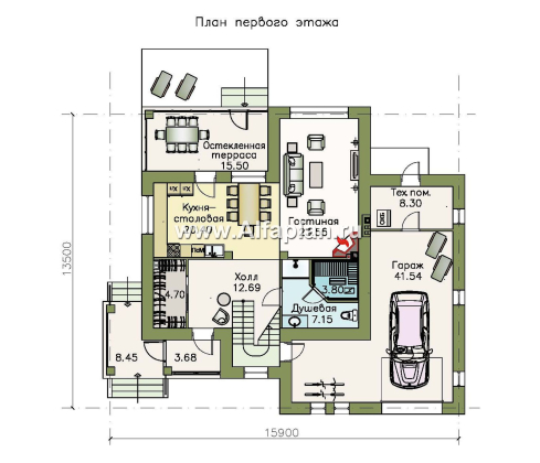 Проекты домов Альфаплан - «Кваренги» - классический коттедж с гаражом и террасой - превью плана проекта №1