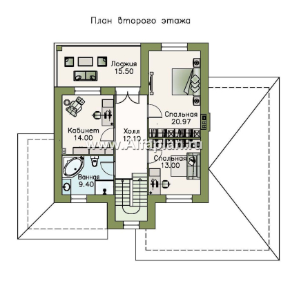 Проекты домов Альфаплан - «Кваренги» - классический коттедж с гаражом и террасой - превью плана проекта №2