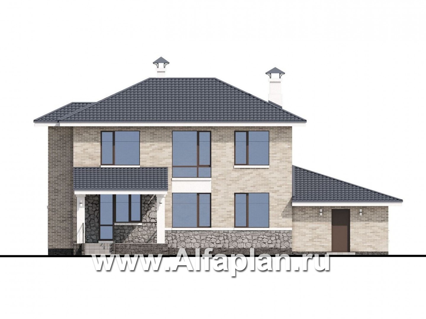 Проекты домов Альфаплан - «Благополучие» - классический коттедж с открытой планировкой и гаражом - изображение фасада №3
