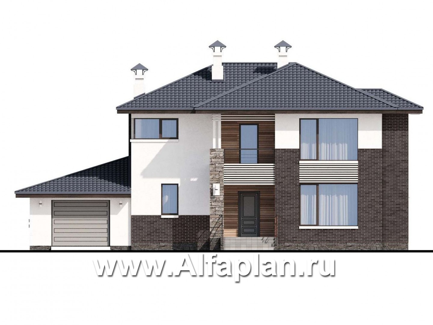 Проекты домов Альфаплан - «Страйк» - современный дом с открытой планировкой и гаражом - изображение фасада №1