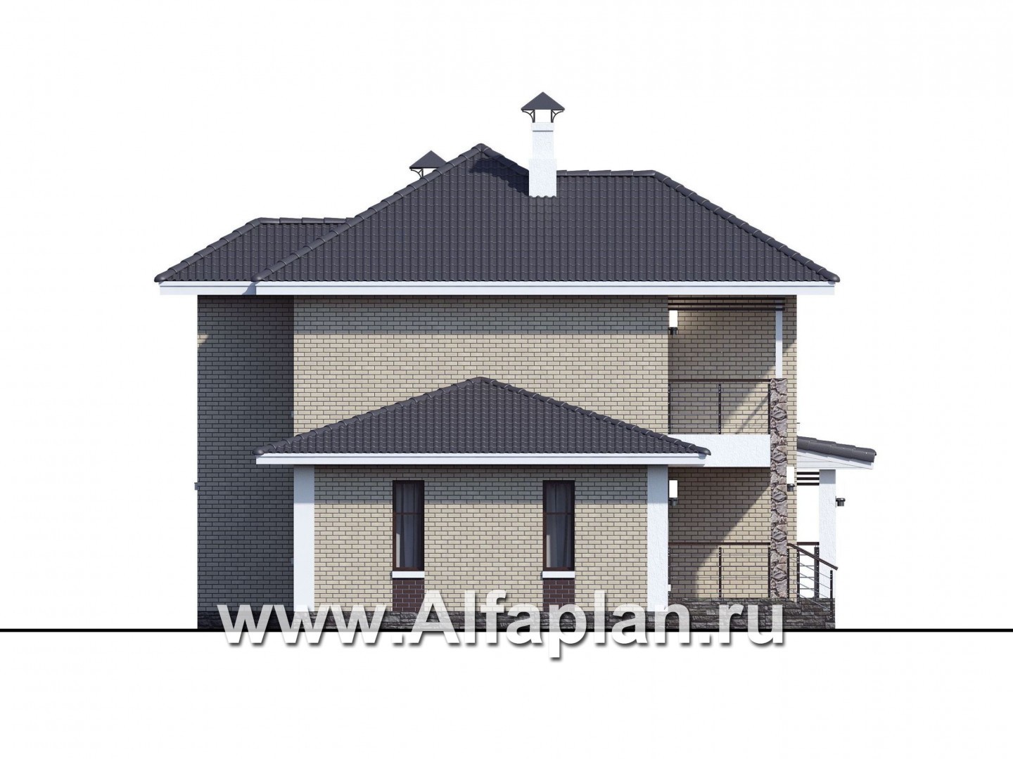 Проекты домов Альфаплан - «Саар» - современный двухэтажный дом с террасой и сауной - изображение фасада №3