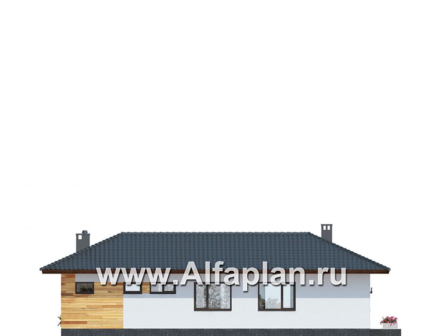 Проекты домов Альфаплан - Одноэтажный дом для углового участка - изображение фасада №2
