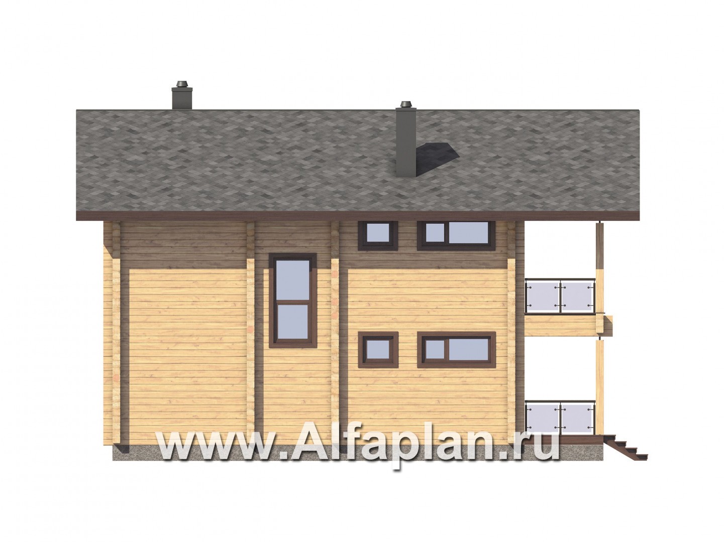 Проекты домов Альфаплан - Двухэтажный коттедж из бруса с террасой и балконом - изображение фасада №2