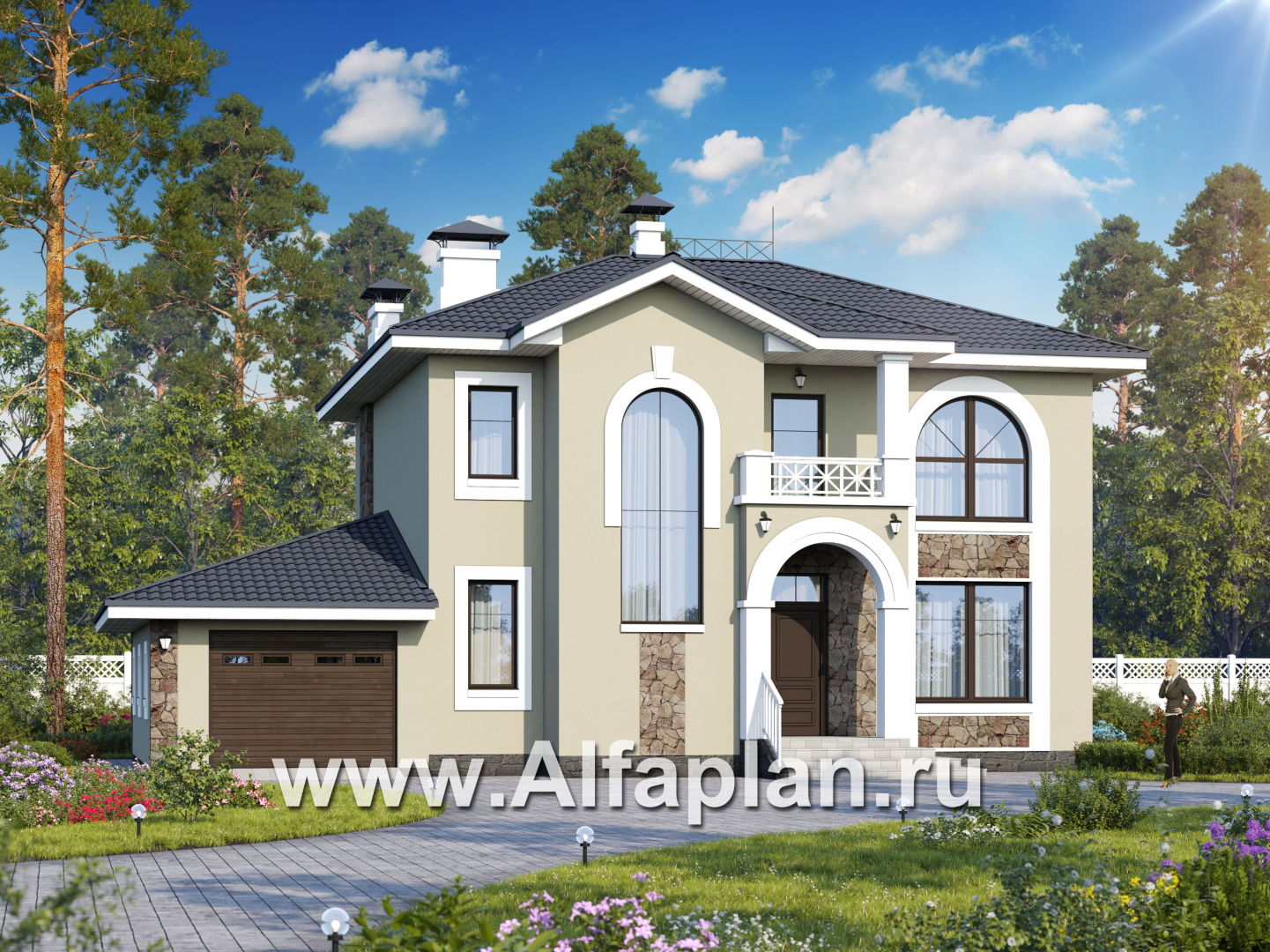 Проекты домов Альфаплан - «Либезюсефрау» — удобный дом с романтическими фасадами - основное изображение