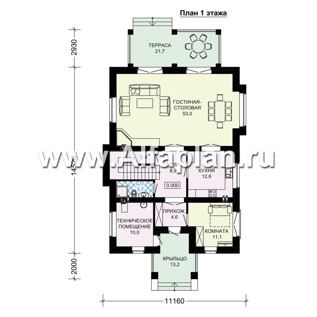 Проекты домов Альфаплан - Двухэтажный дом для узкого участка - план проекта №1