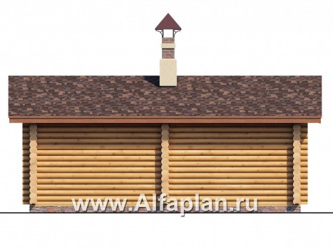 Проекты домов Альфаплан - Баня из бревен с большой крытой верандой - превью фасада №4