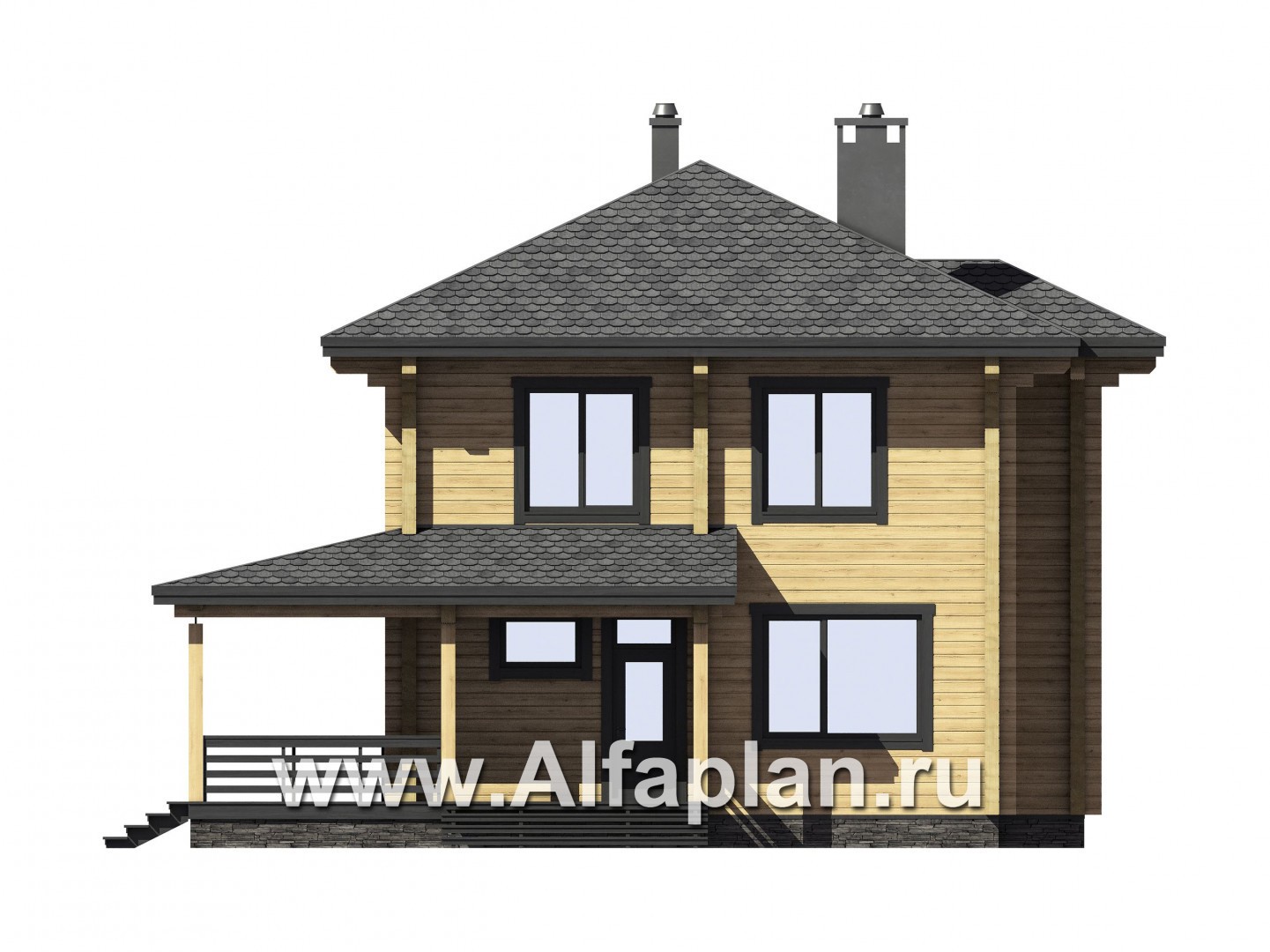 Проекты домов Альфаплан - Двухэтажный деревянный дом с террасой - изображение фасада №4