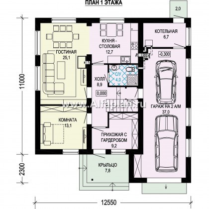 Проекты домов Альфаплан - Двухэтажный загородный дом с гаражом - превью плана проекта №1