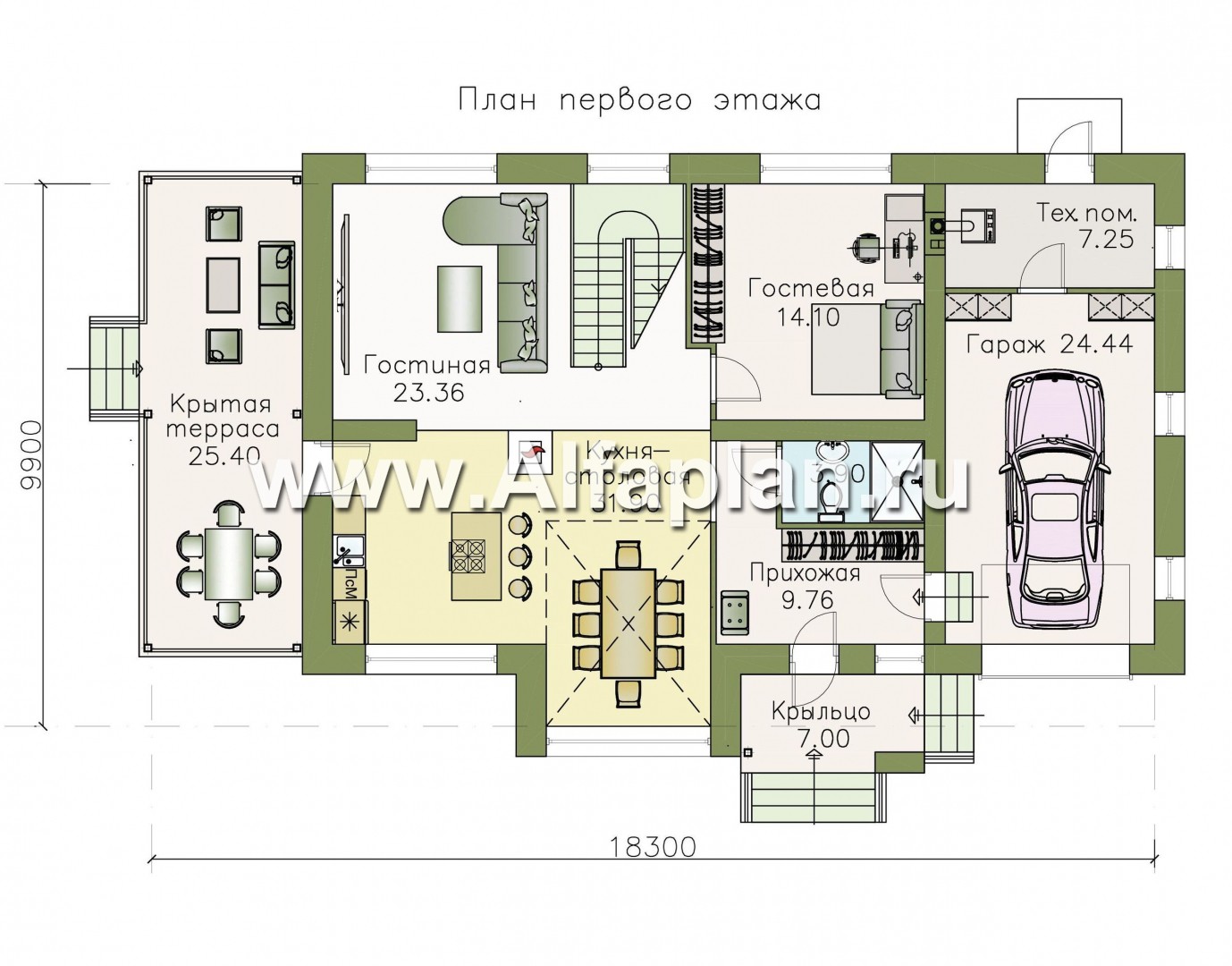 Проекты домов Альфаплан - «Регата» - комфортный план дома, двускатная крыша - план проекта №1