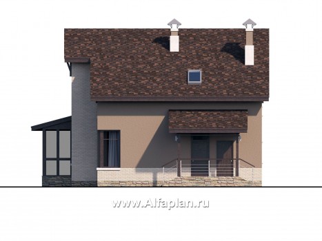 Проекты домов Альфаплан - «Регата» - загородный дом с мансардой под двускатной крышей - превью фасада №2