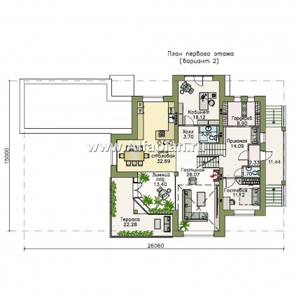 Проекты домов Альфаплан - «Три семерки» — трехэтажный загородный особняк с бассейном ДУО - превью плана проекта №3