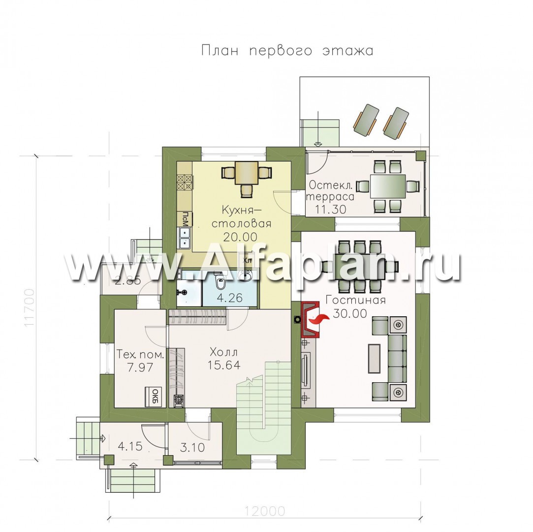 Проекты домов Альфаплан - «Госпожа Буонасье» - компактный коттедж с жилой мансардой - изображение плана проекта №1