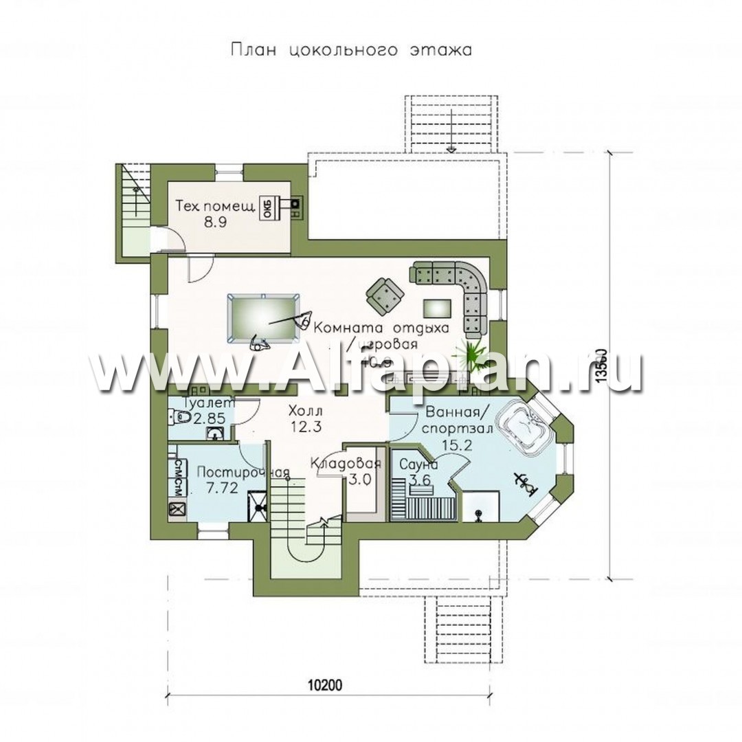 Проекты домов Альфаплан - «Маленький принц» - компактный коттедж с цокольным этажом - изображение плана проекта №1