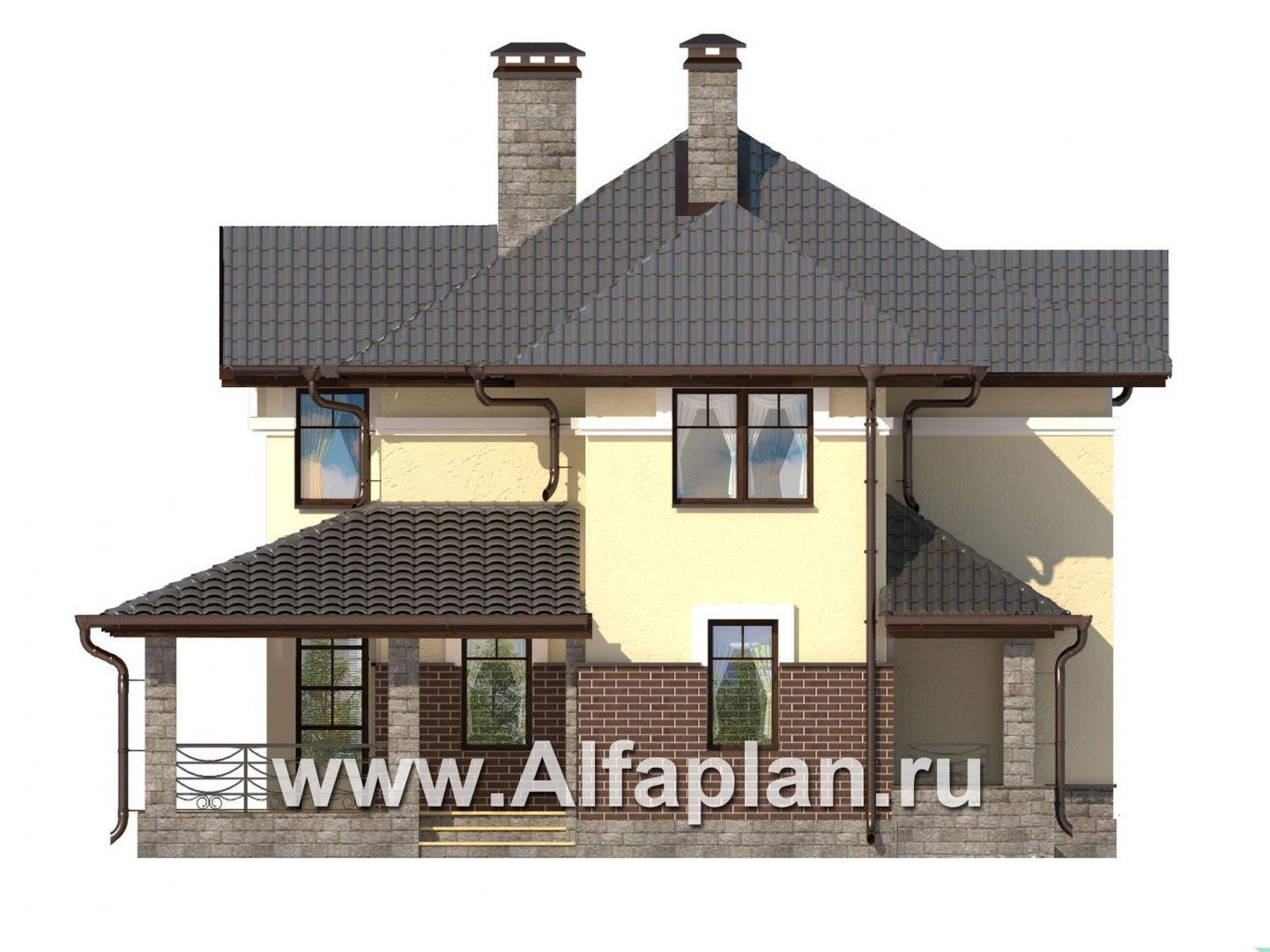 Проекты домов Альфаплан - Компактный двухэтажный дом c с большой террасой - изображение фасада №1