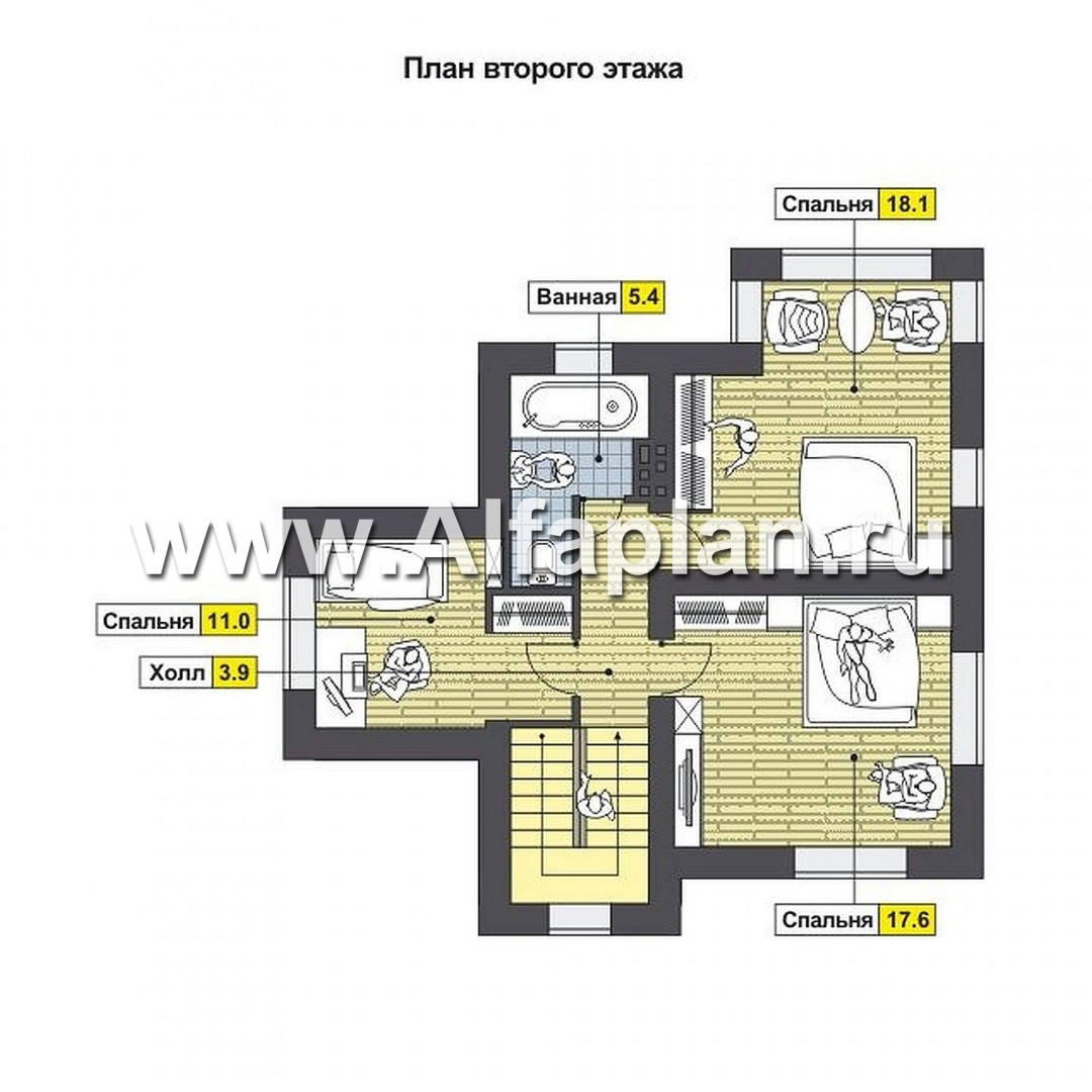 Проекты домов Альфаплан - Компактный двухэтажный дом c с большой террасой - план проекта №2