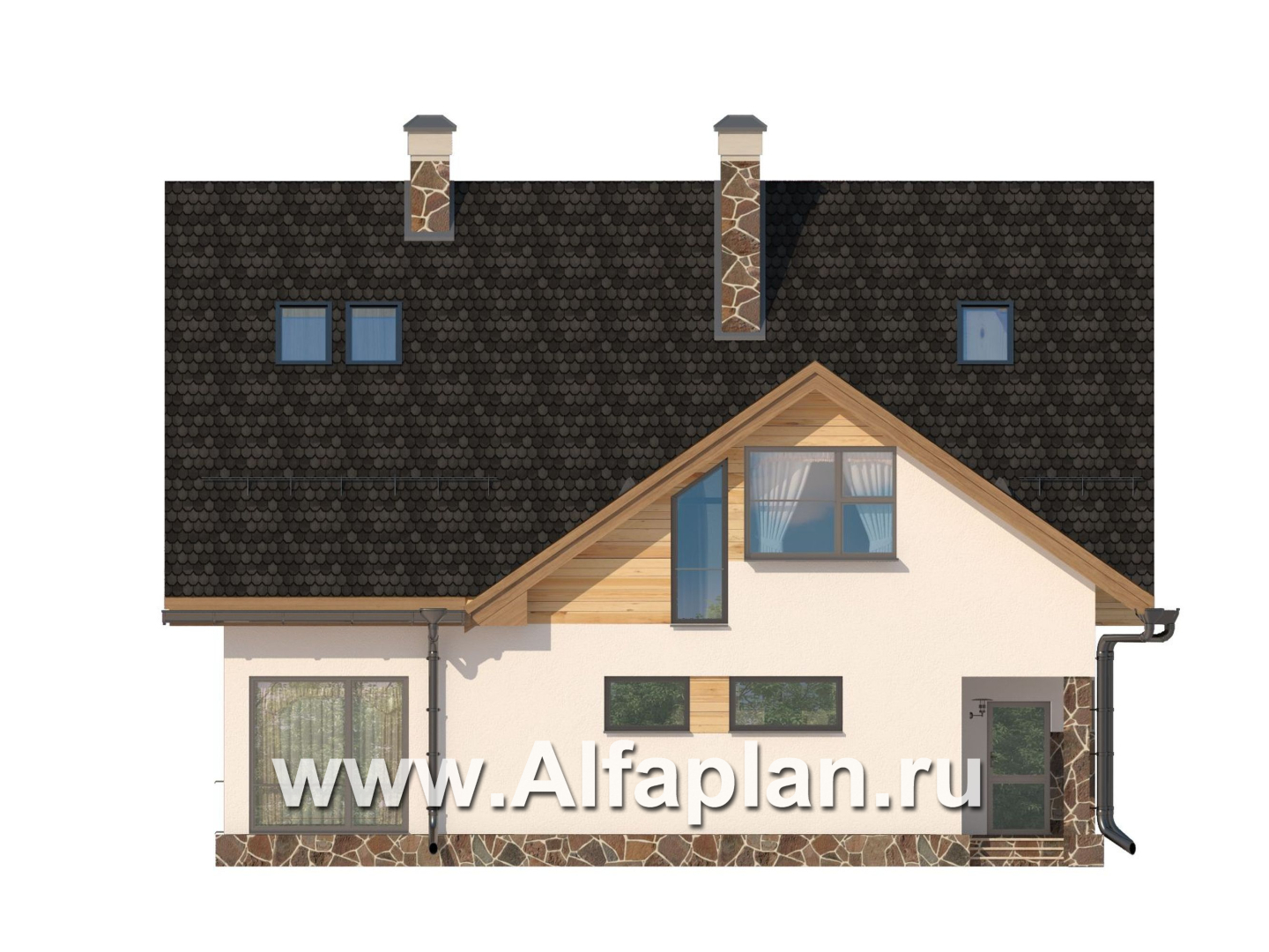 Проекты домов Альфаплан - Современный мансардный дом - изображение фасада №4