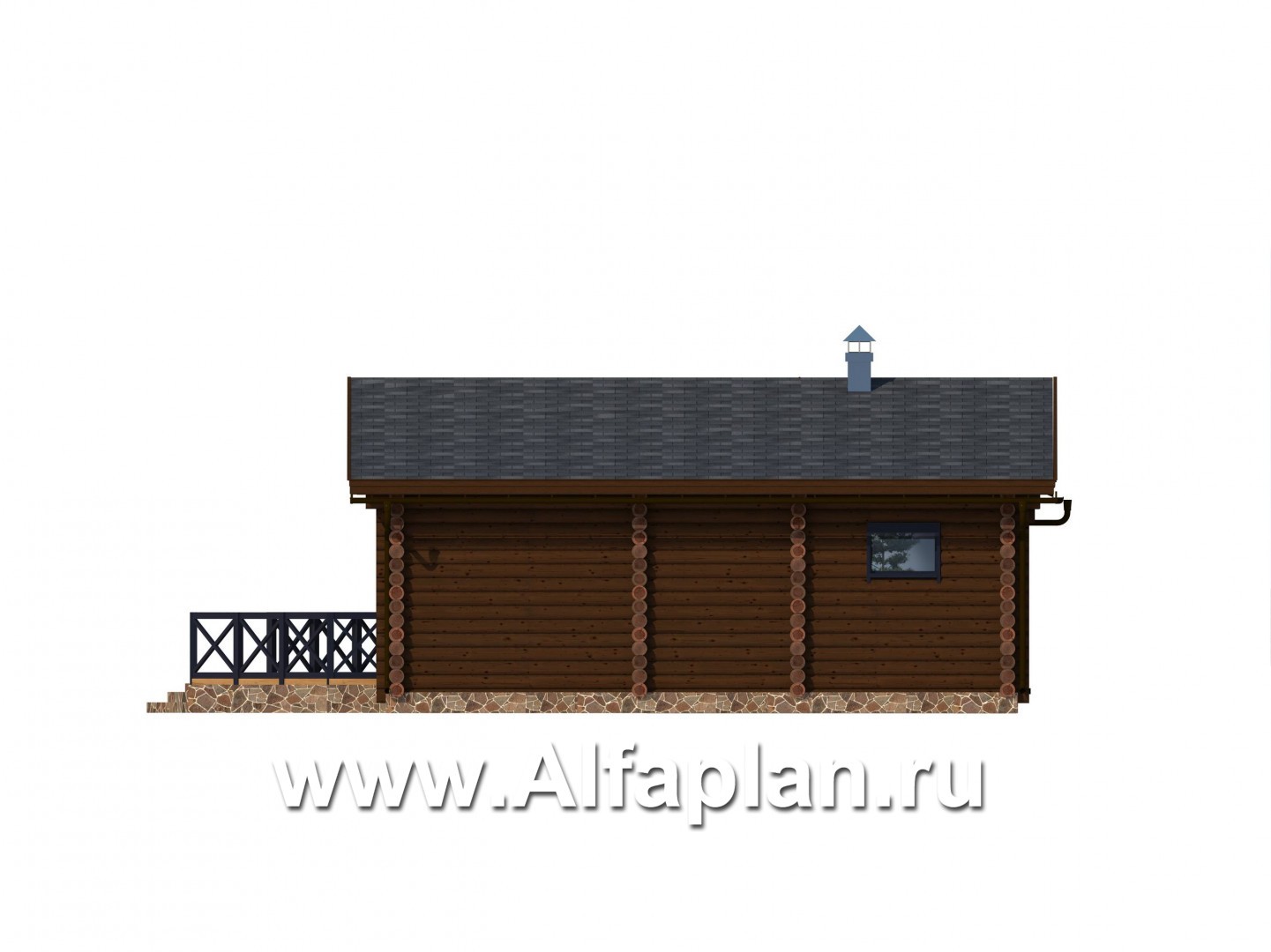 Проекты домов Альфаплан - Бревенчатый дом для отдыха с большой террасой - изображение фасада №2