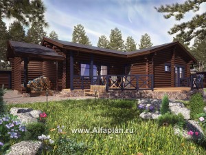 Проекты домов Альфаплан - Бревенчатый дом для отдыха с большой террасой - превью основного изображения