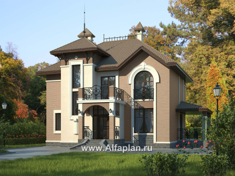Проекты домов Альфаплан - «Разумовский» - красивый коттедж с элементами стиля модерн - превью основного изображения