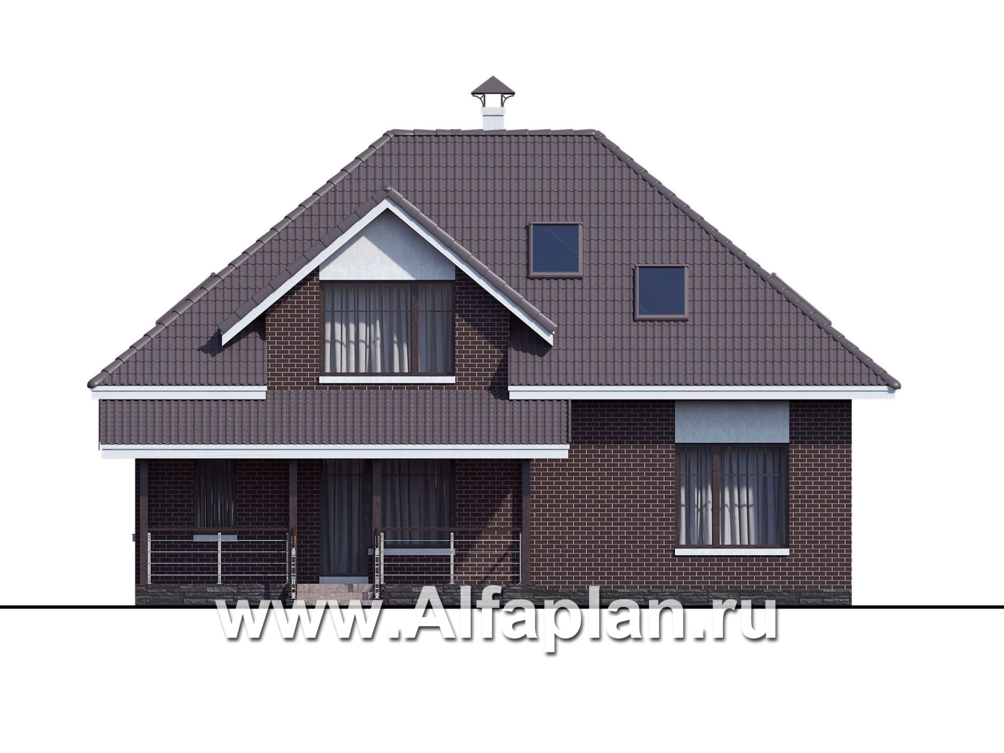 Проекты домов Альфаплан - «Кассиопея» - мансардный коттедж с 5-ю спальнями, или 4-е спальни + сауна - изображение фасада №4