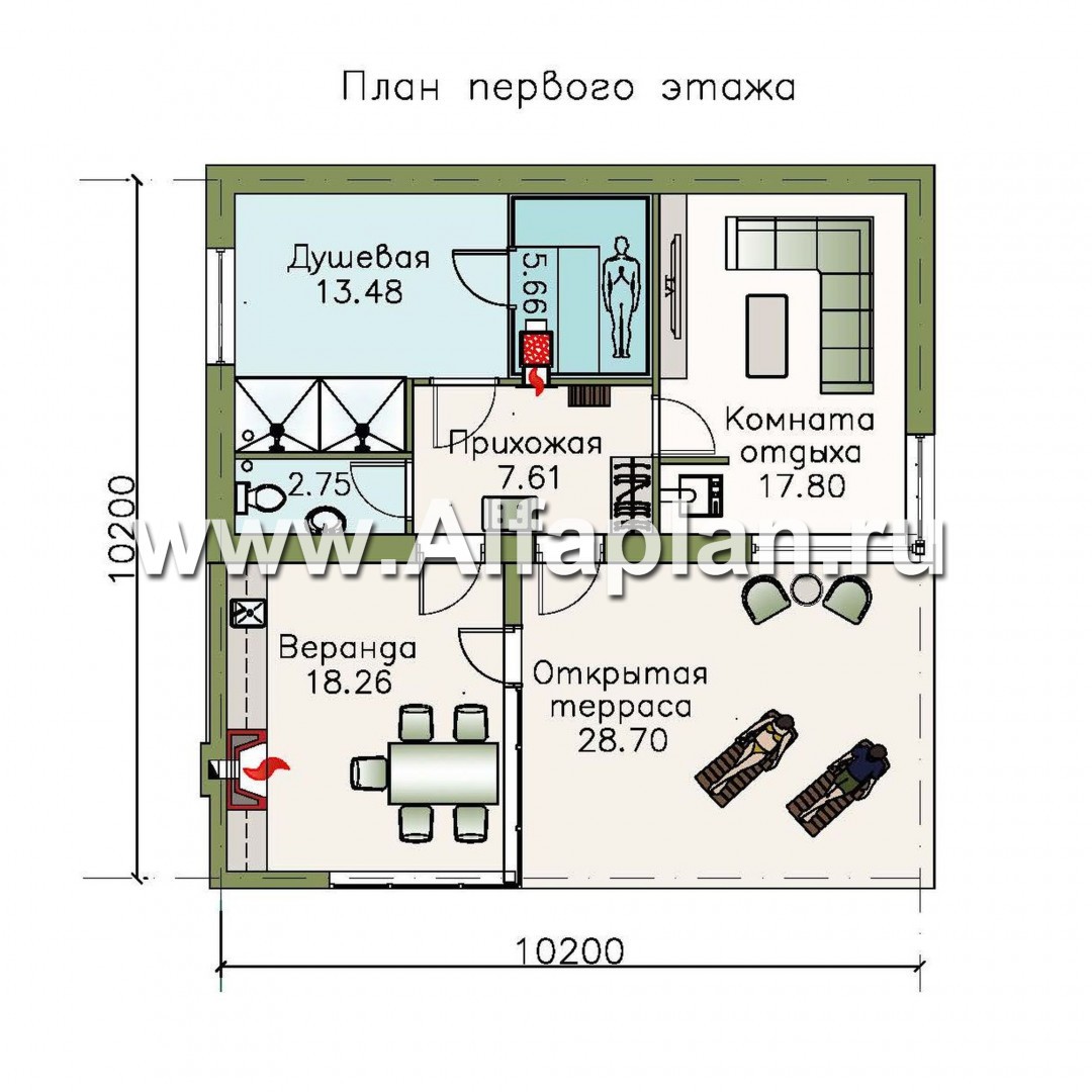 Проекты домов Альфаплан - Баня-беседка с открытой террасой - изображение плана проекта №1