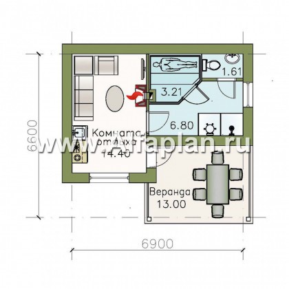 Проекты домов Альфаплан - Небольшая уютная баня с террасой (беседкой) - превью плана проекта №1