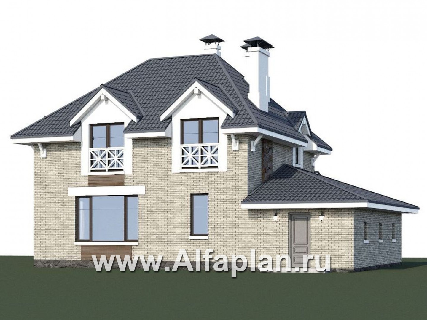 Проекты домов Альфаплан - «Медея» - компактный дом с верандой на главном фасаде - дополнительное изображение №1