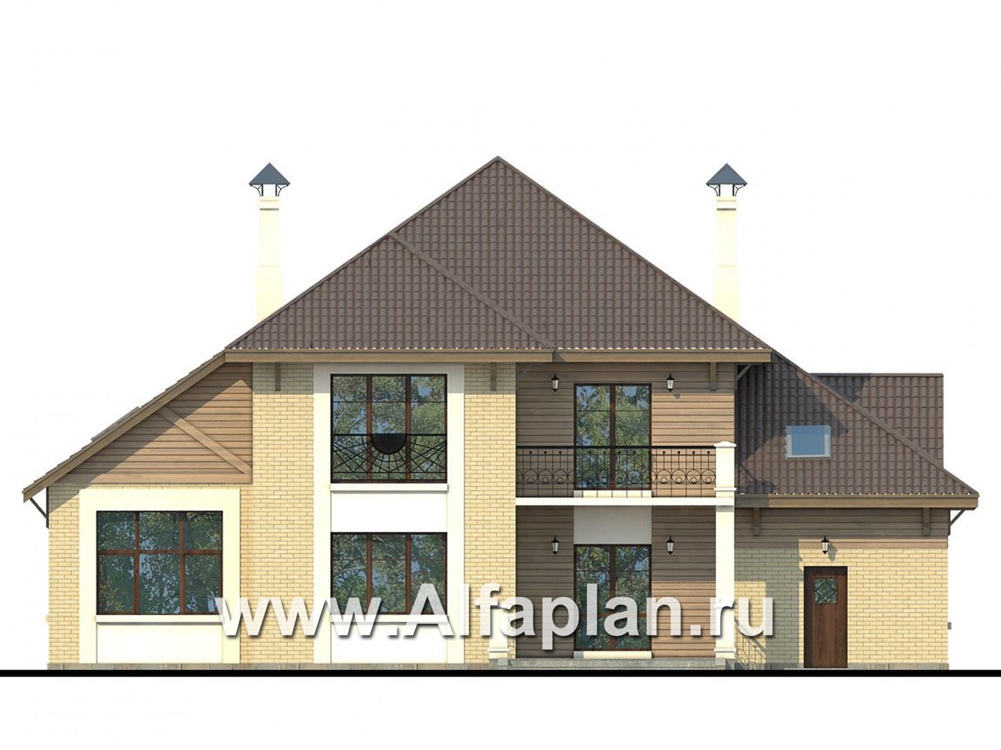 Проекты домов Альфаплан - «Последний герой» - особняк с двусветной гостиной - изображение фасада №4