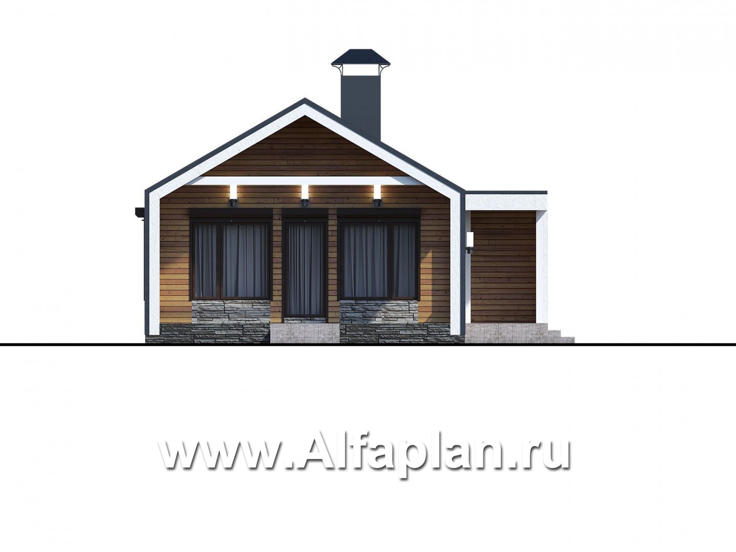 Проекты домов Альфаплан - «Тета» - одноэтажный дом с фальцевыми фасадами и кровлей - изображение фасада №1