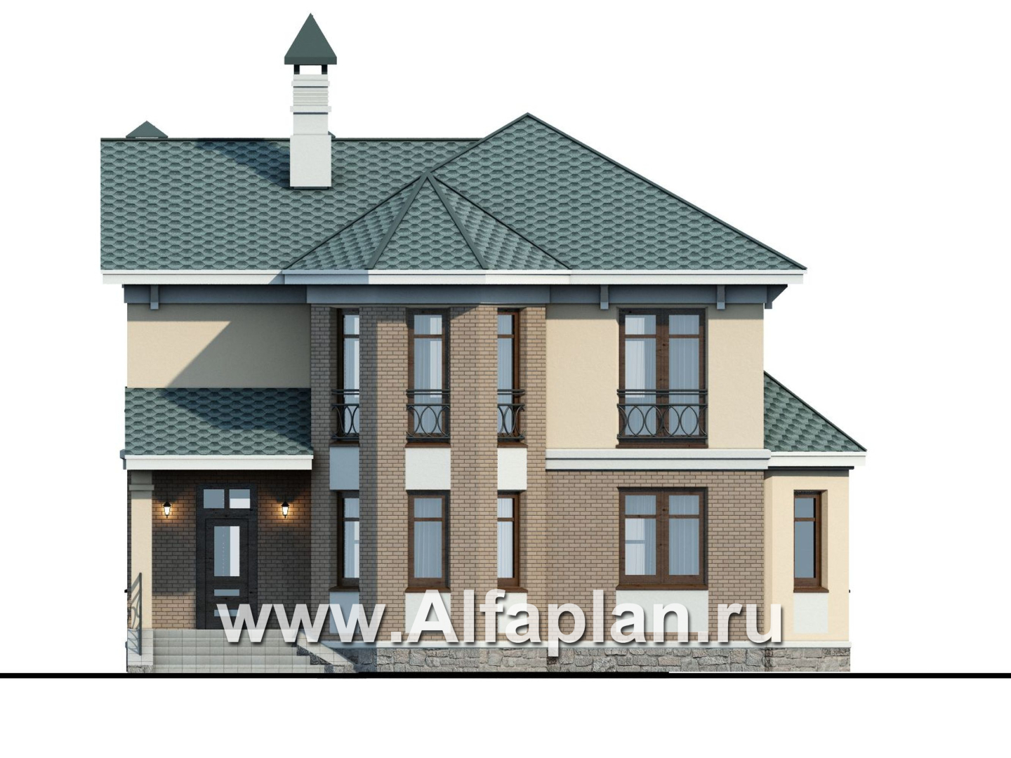 Проекты домов Альфаплан - «Классика»- двухэтажный особняк с эркером - изображение фасада №1