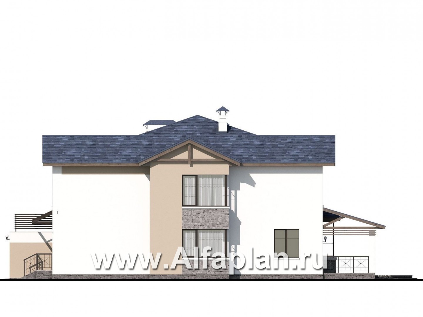 Проекты домов Альфаплан - «Динамика» — современный коттедж с большими гаражом и террасой - изображение фасада №2