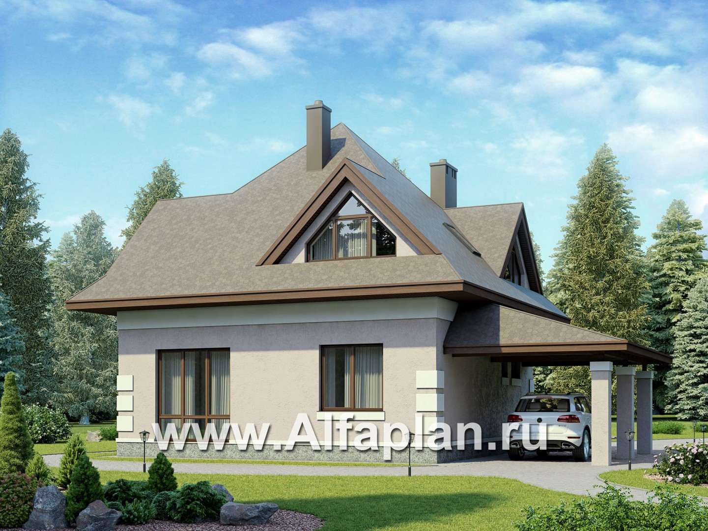 Проекты домов Альфаплан - Экономичный дом с навесом для машины - дополнительное изображение №1