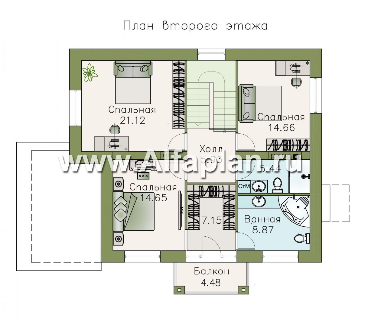 Проекты домов Альфаплан - Респектабельный коттедж с большой остекленной верандой - изображение плана проекта №2