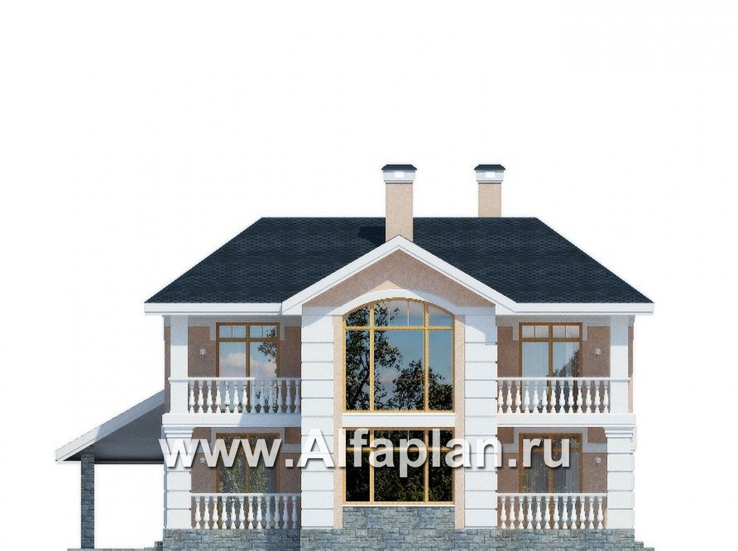 Проекты домов Альфаплан - Респектабельный коттедж с навесом для машин - изображение фасада №1