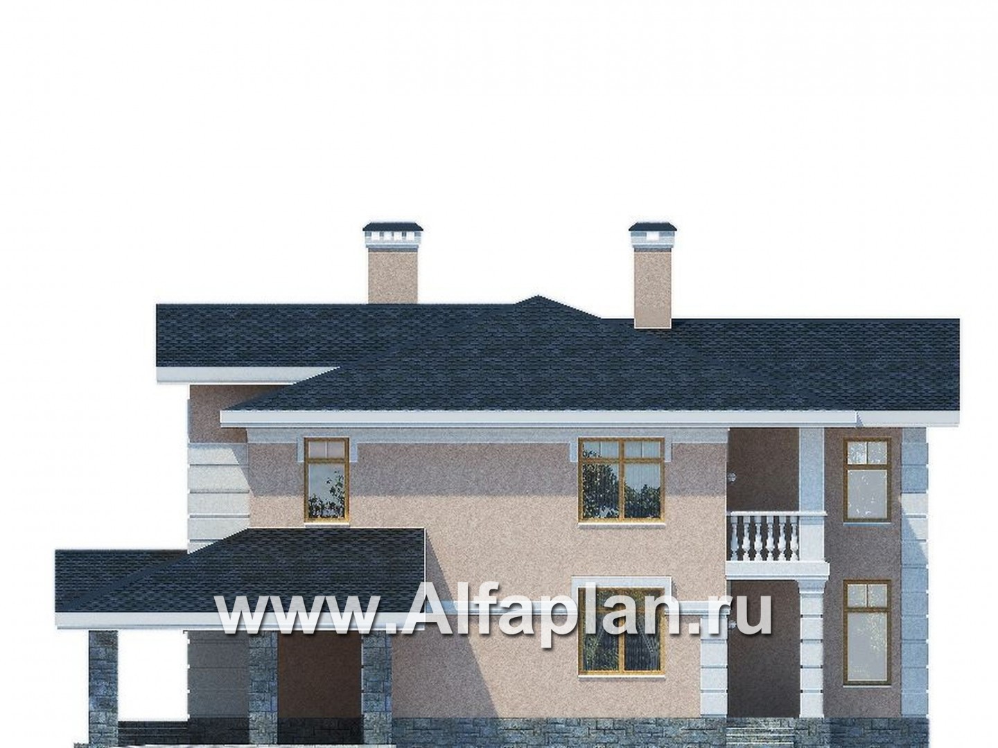 Проекты домов Альфаплан - Респектабельный коттедж с навесом для машин - изображение фасада №3