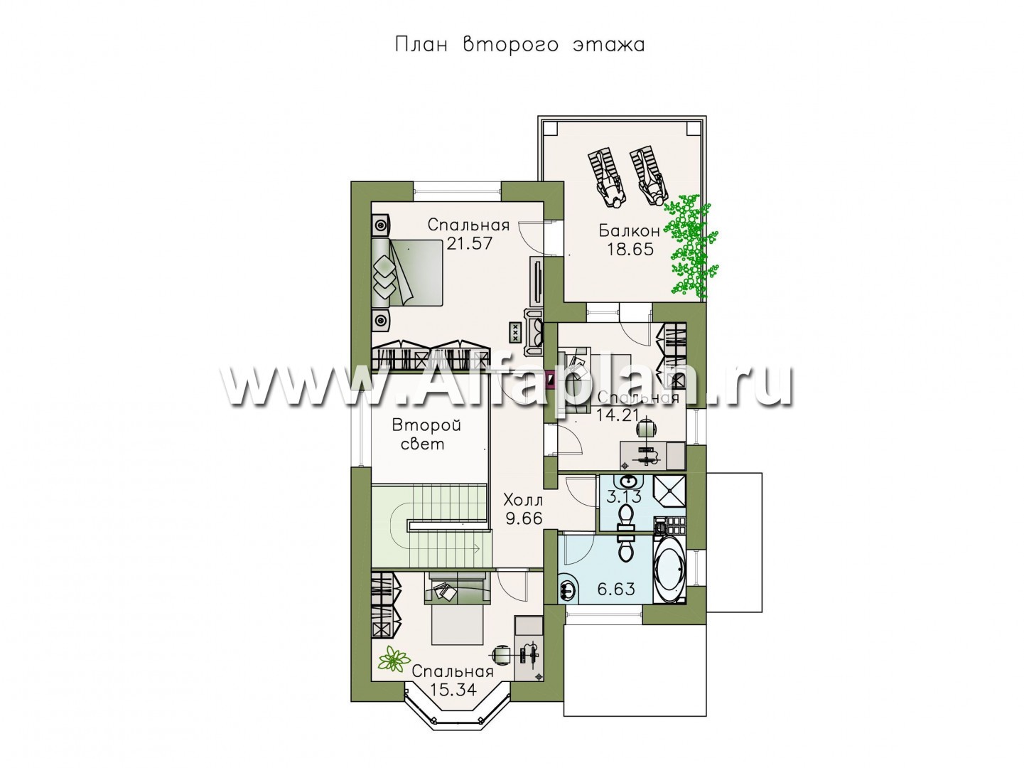 Проекты домов Альфаплан - Коттедж с цоколем и балконом-галереей на 2-ом этаже - план проекта №3