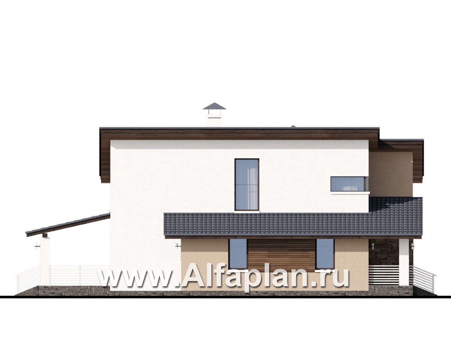 Проекты домов Альфаплан - «Западный бриз» - рациональный дом с комнатой на первом этаже - изображение фасада №3