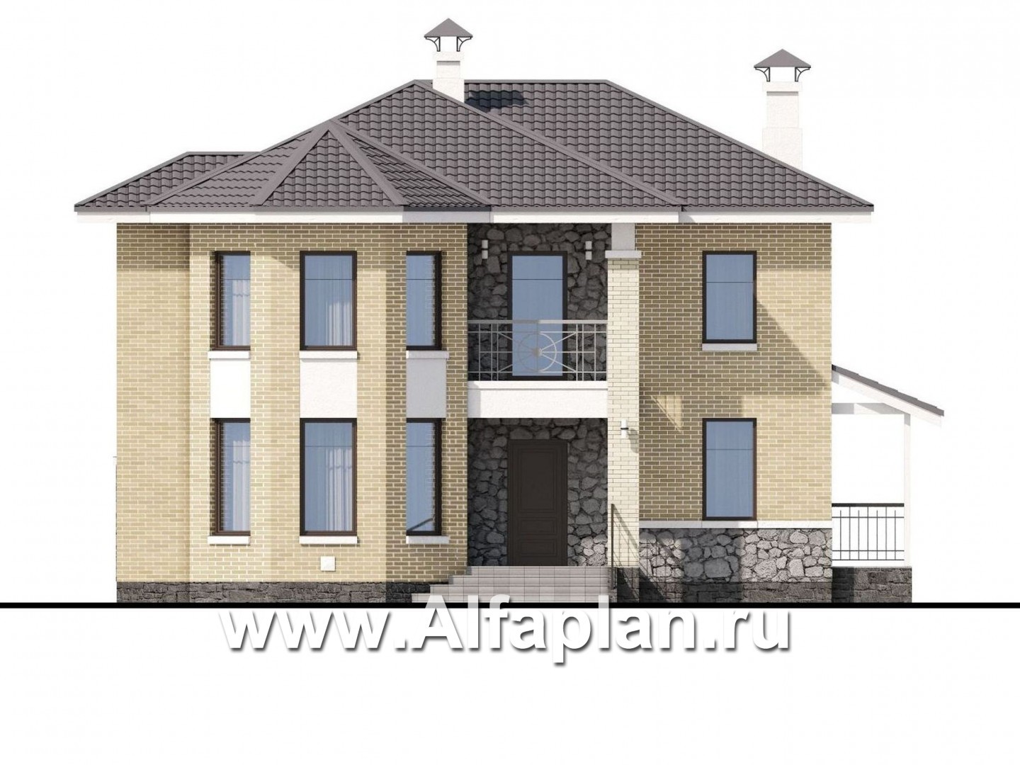Проекты домов Альфаплан - «Благополучие» - классический коттедж с открытой планировкой - изображение фасада №1