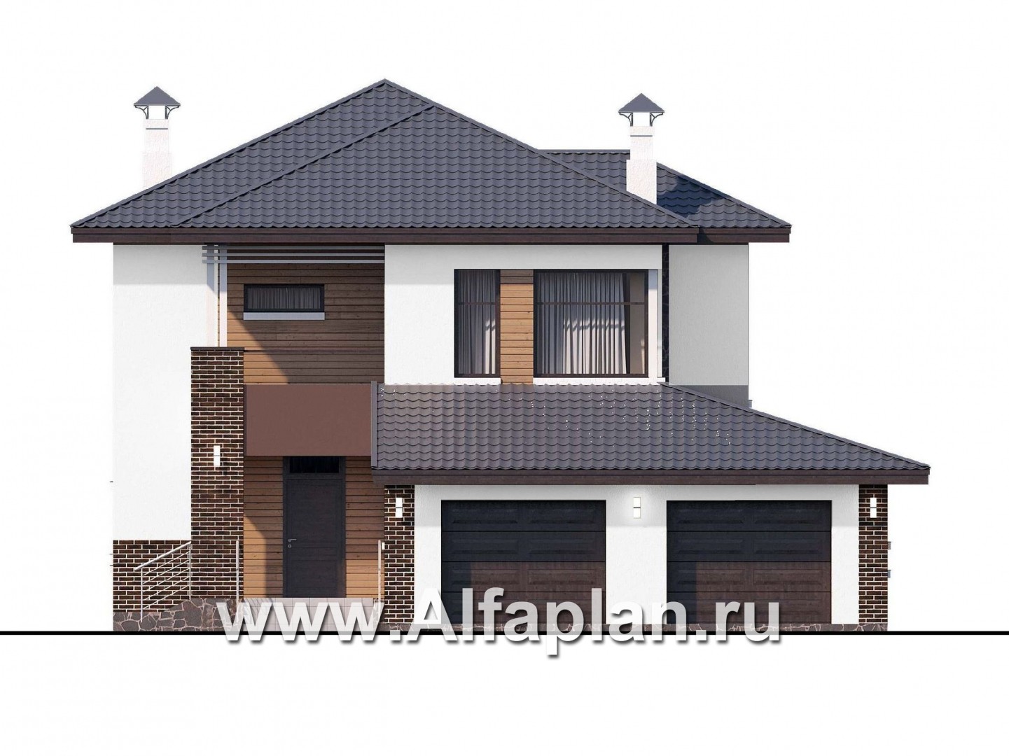 Проекты домов Альфаплан - «Ирида» - стильный современный дом с гаражом на два автомобиля - изображение фасада №1
