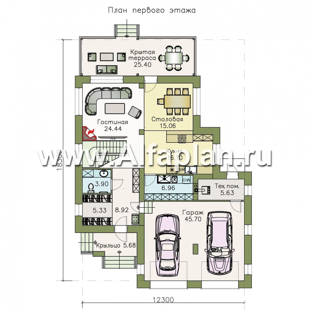Проекты домов Альфаплан - «Ирида» - стильный современный дом с гаражом на два автомобиля - изображение плана проекта №1
