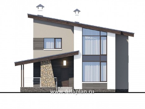 Проекты домов Альфаплан - «Борей» - стильный коттедж с односкатной крышей - превью фасада №1