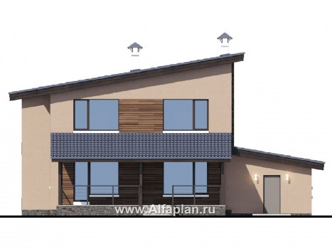 Проекты домов Альфаплан - «Борей» - стильный коттедж с односкатной крышей - превью фасада №4