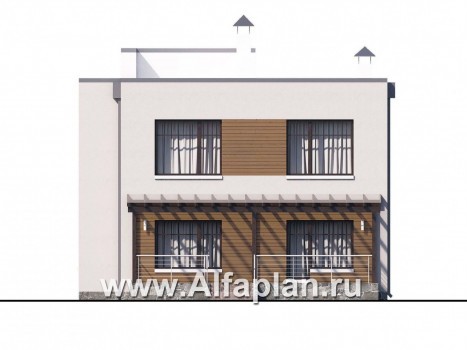 Проекты домов Альфаплан - «Эвр» - современный коттедж с плоской кровлей - превью фасада №4